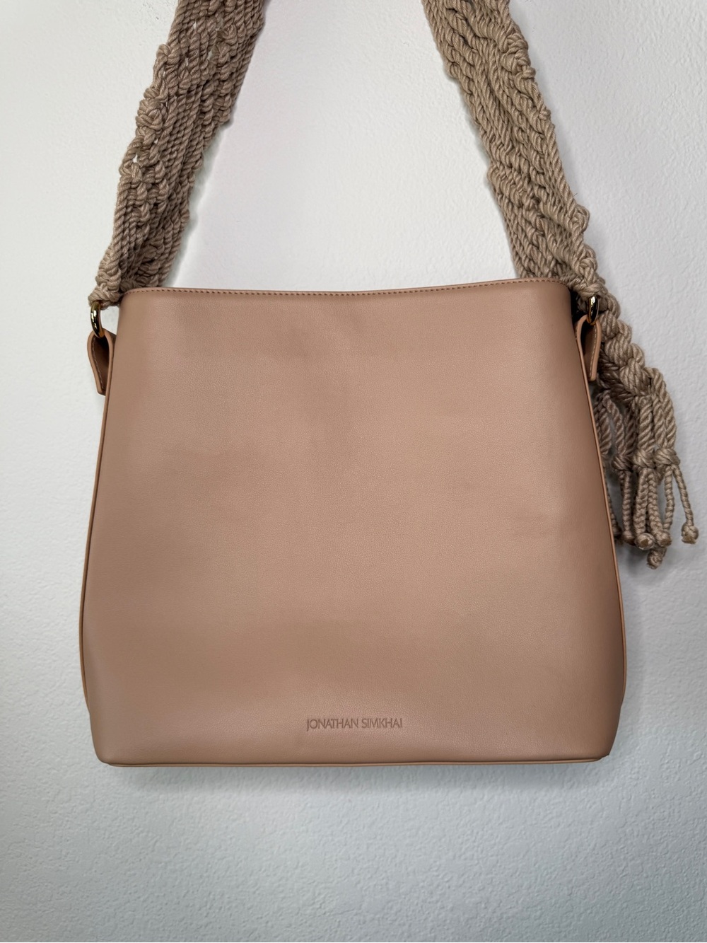 Jonathan Simkhai Shoulder Bag Britt Macrame Strap Blush Beige Gold Hardware - Picture 2 of 15